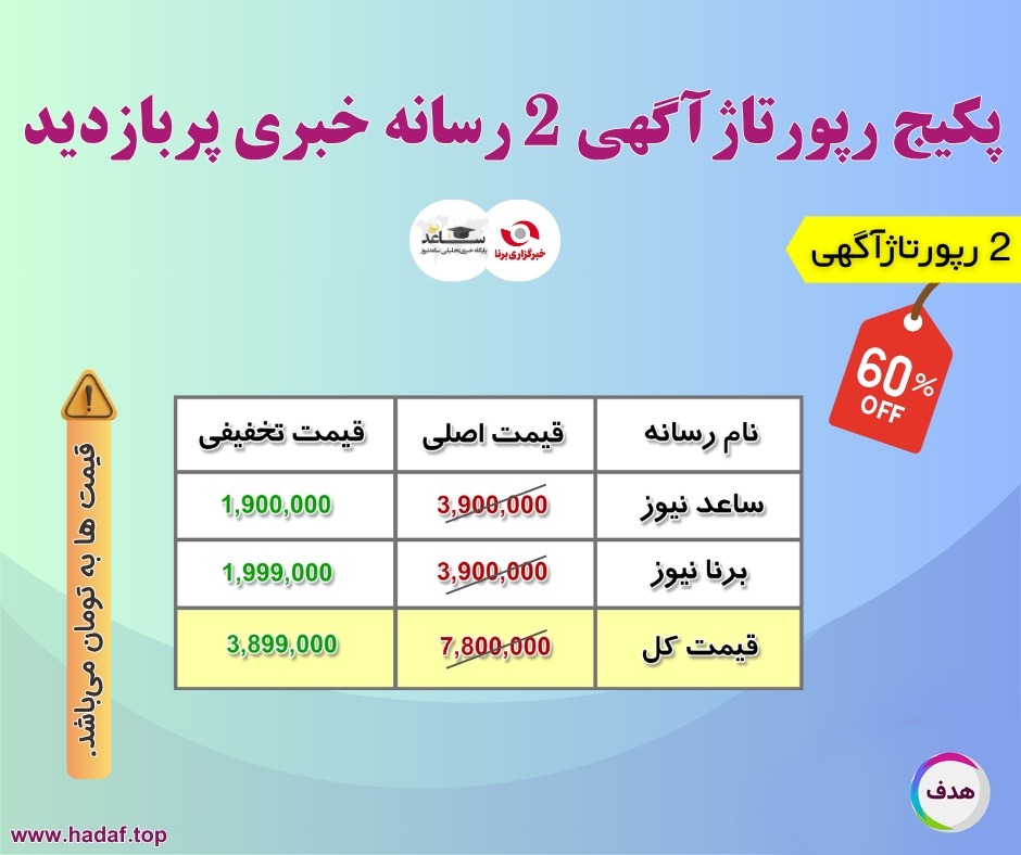 پکیج رپورتاژآگهی 2 رسانه خبری پربازدید